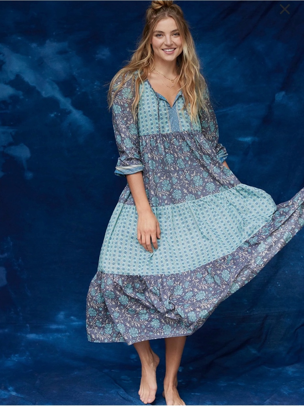 American Eagle Blue Tiered Floral Maxi Dress - Women's